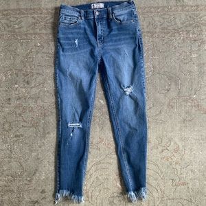 Free People Distressed Frayed Blue Jeans Size 27